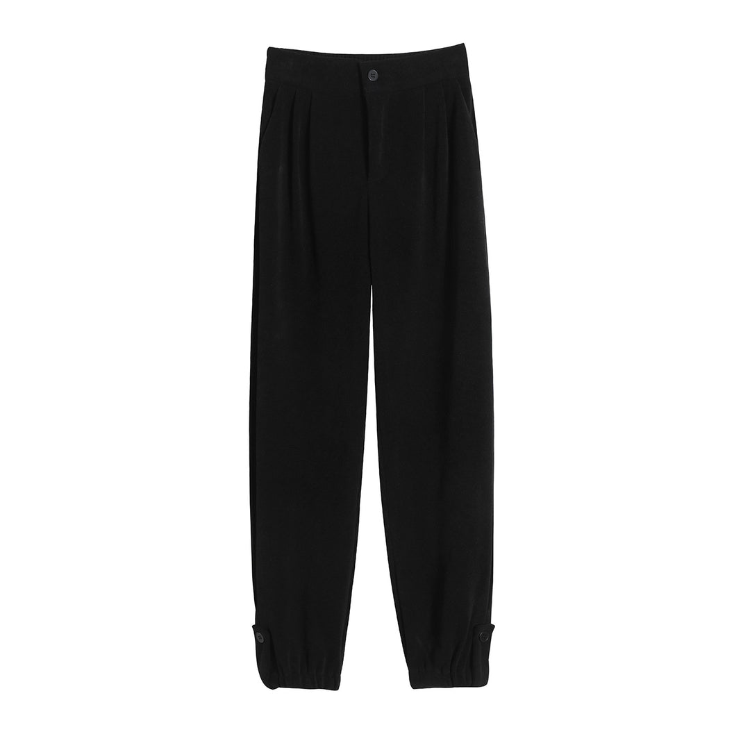 Ladies leisure pants made of chenille cord, elastic leg cuffs