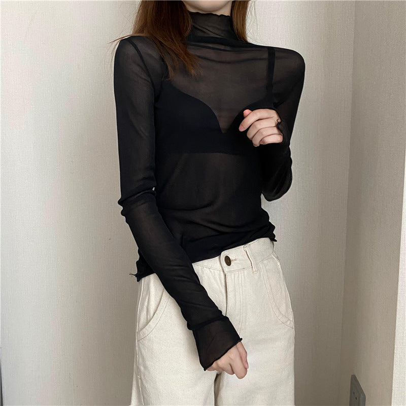 Women's turtleneck top made of lace and mesh fabric
