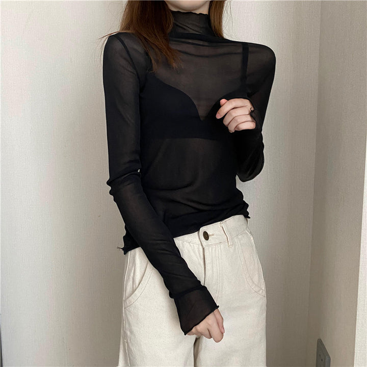 Women's turtleneck top made of lace and mesh fabric