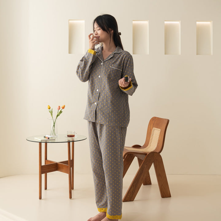 Cotton pajamas, double gauze, long sleeves, unisex