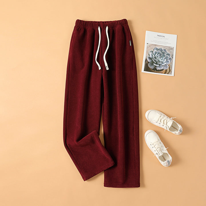 Fleece-lined corduroy pants with high waist