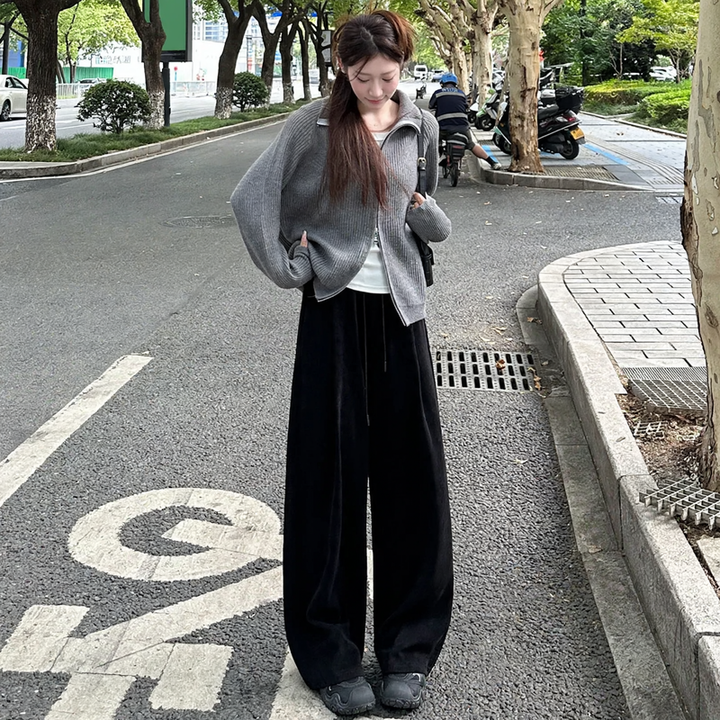 Women’s corduroy pants, wide cut, high waist, lined