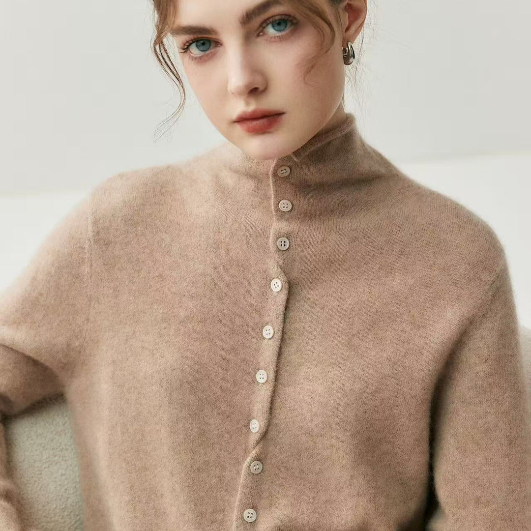 Women's cardigan with roll neck, reversible