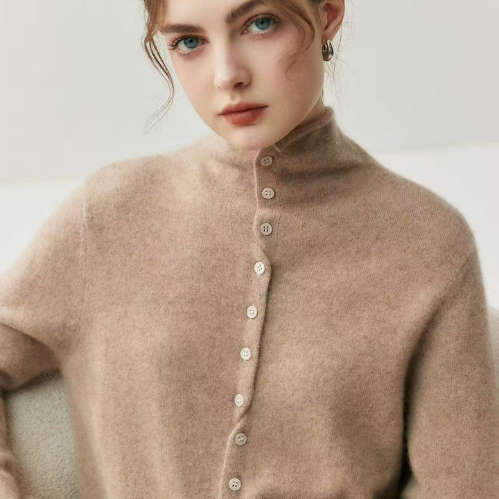 Women's cardigan with roll neck, reversible
