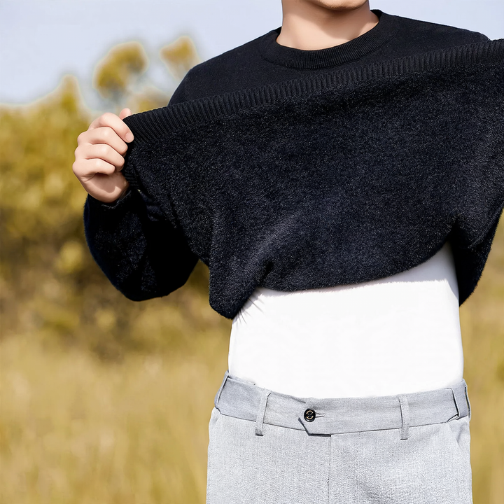 Men's knit sweater with wool blend and fleece lining