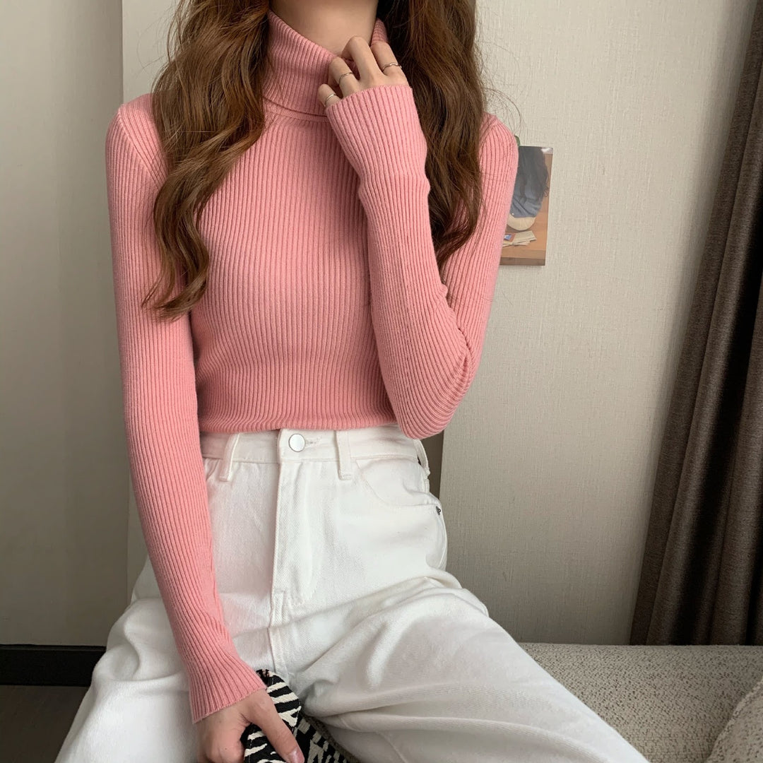 Classic women's knit pullover with roll neck