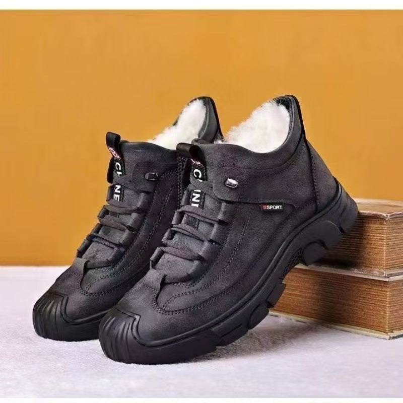 Padded men's boots, synthetic leather, non-slip, winter