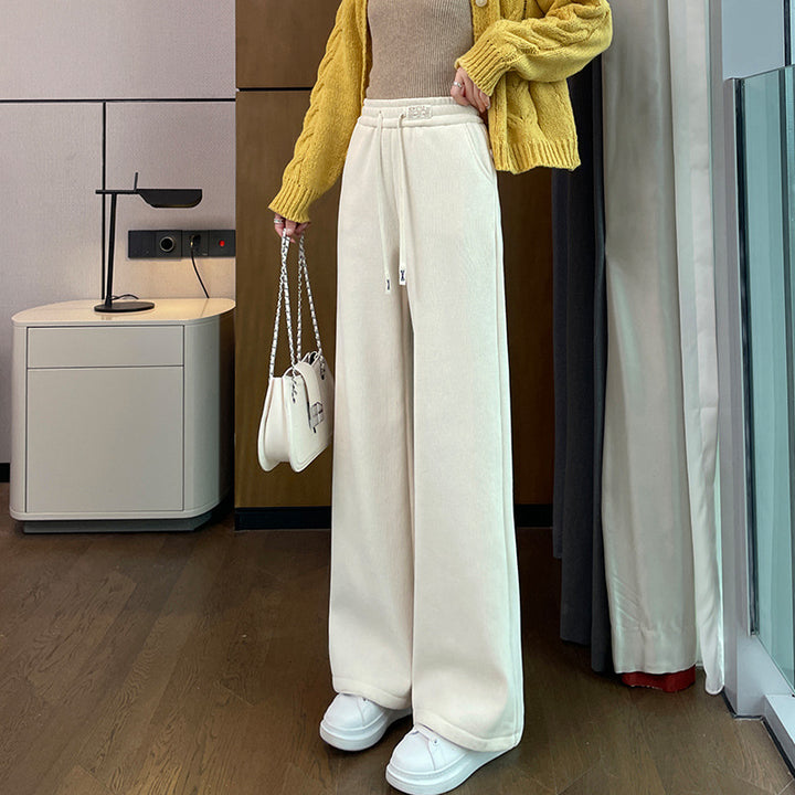 Chenille corduroy trousers with wide leg, lined