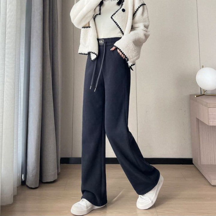 Fleece-lined corduroy wide trousers for women, extra warm