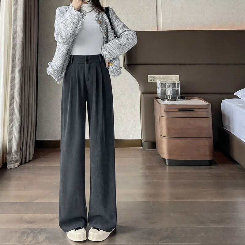 Padded cord pants for women, wide cut
