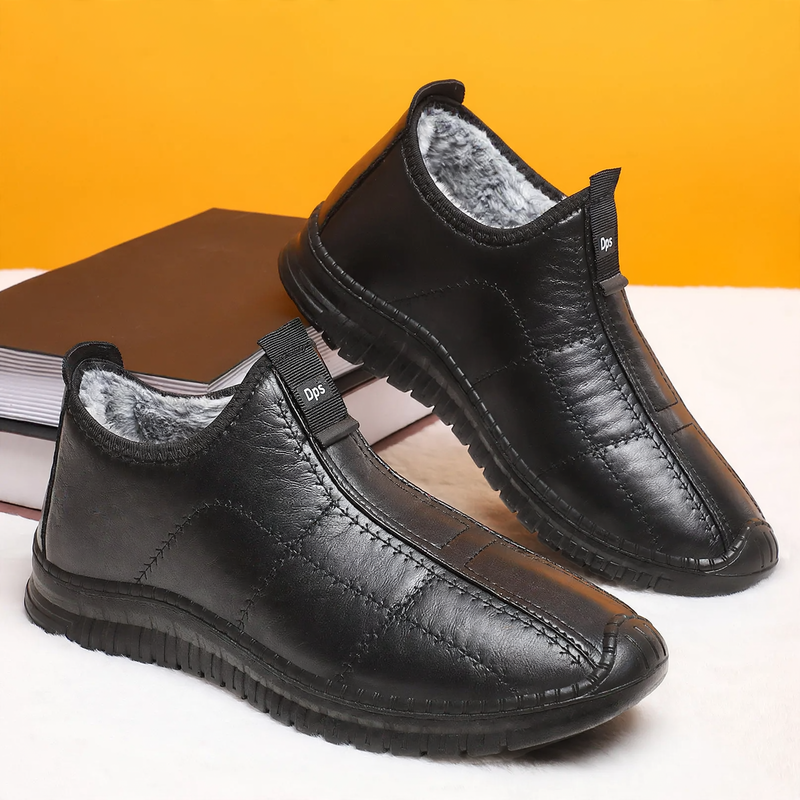 Padded men's leather boots, warm