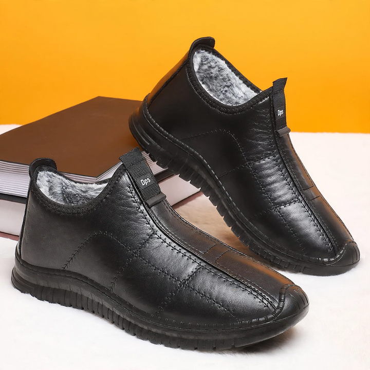 Padded men's leather boots, warm