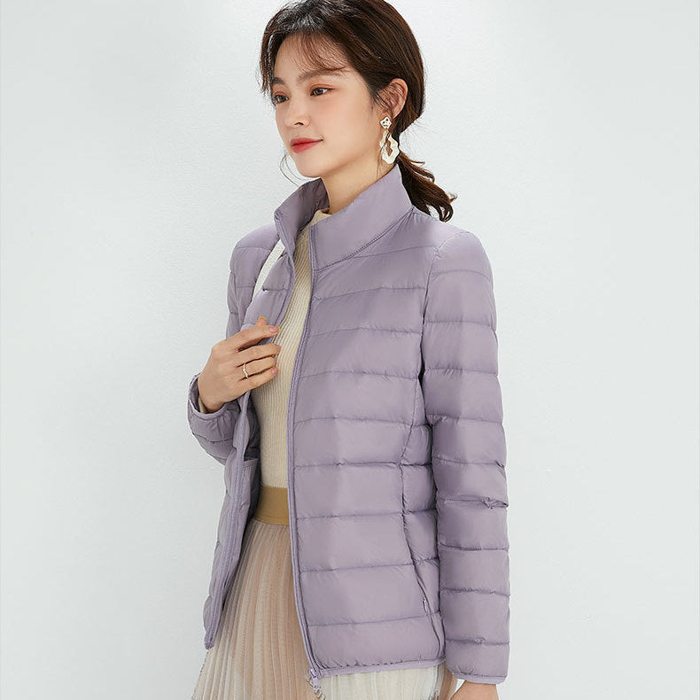 Women's down jacket, lightweight, short, with hood