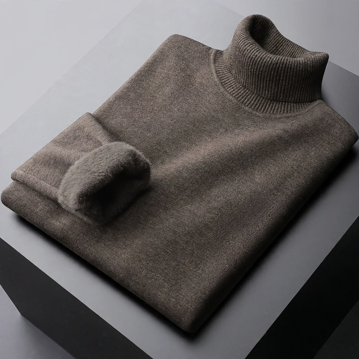 Men's knit sweater with inner lining, lined and warm