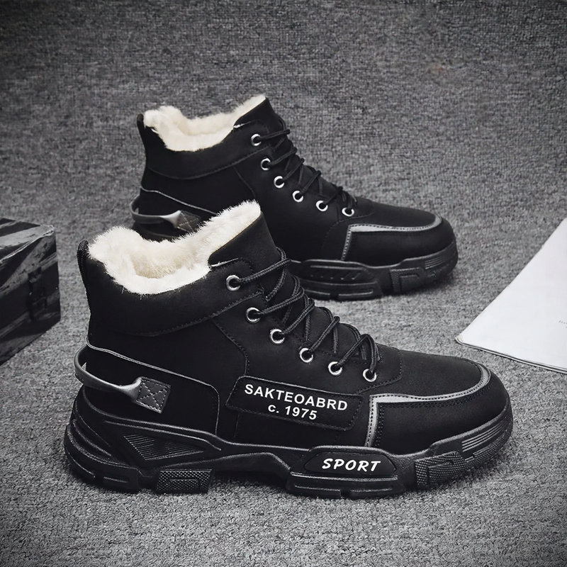 Men's winter boots, padded, faux fur, lace-up boots