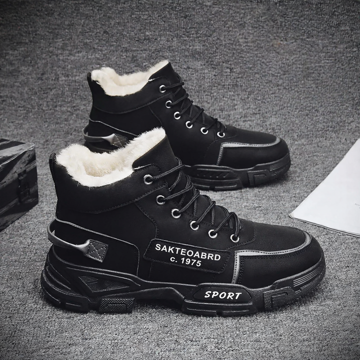 Men's winter boots, padded, faux fur, lace-up boots
