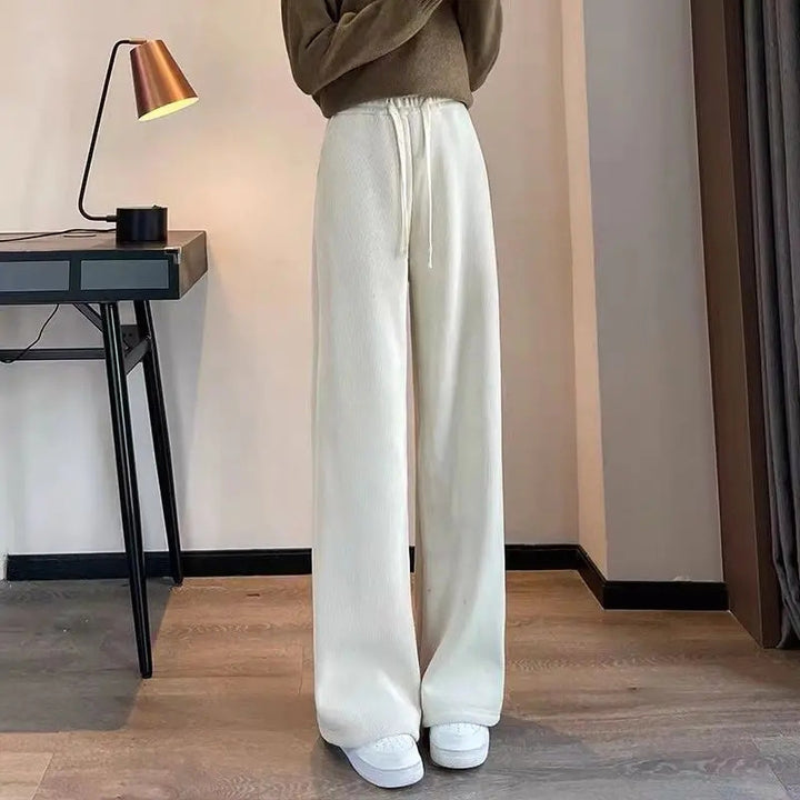 Fleece-lined cord wide pants