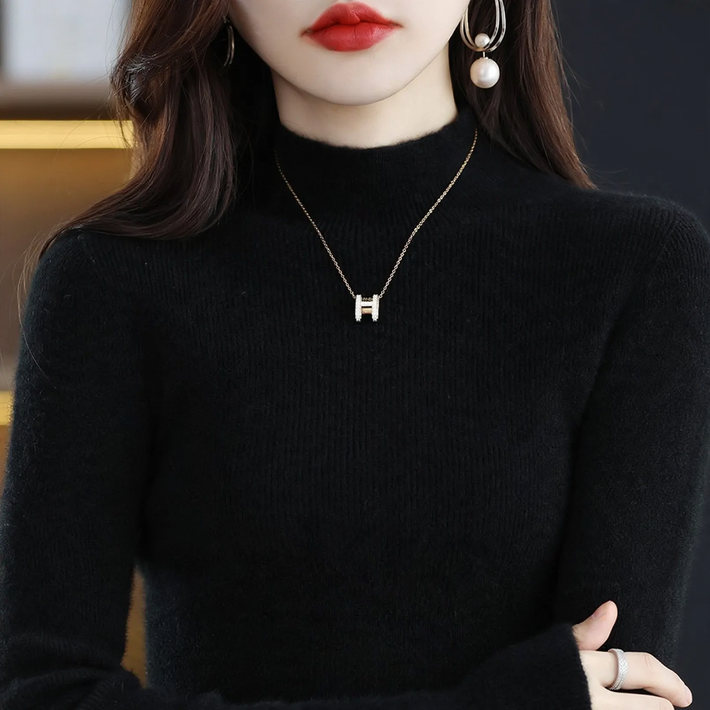 Women's cashmere sweater, high collar, slim fit
