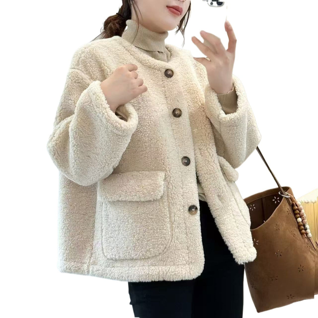 Padded lamb fleece jacket in elegant style