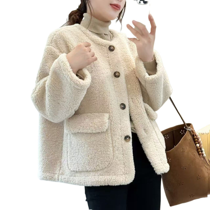 Padded lamb fleece jacket in elegant style