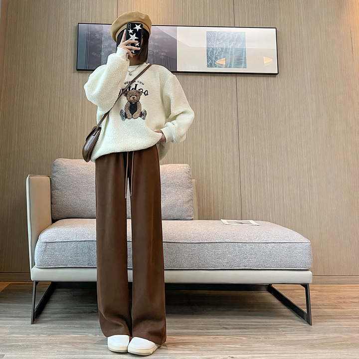 Chenille wide pants with straight cut