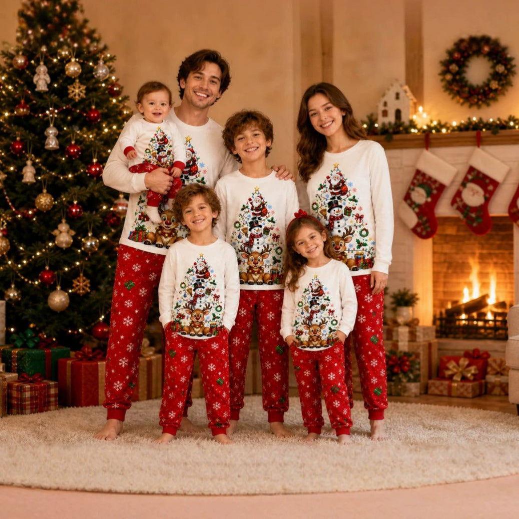 Christmas pajama set for families with Christmas tree motif