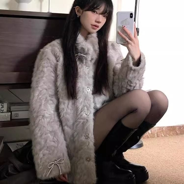 Teddy coat with standing collar, padded
