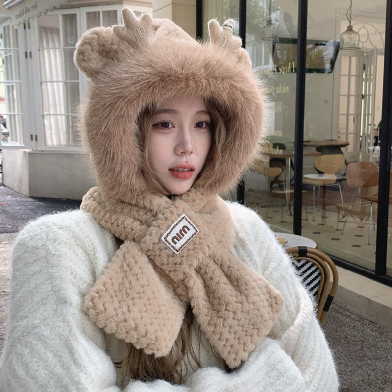 Padded hooded cap with integrated scarf