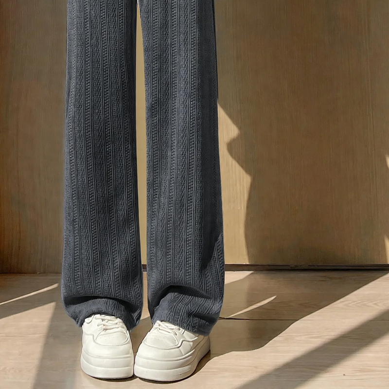 Fleece-lined cord wide leg pants for women