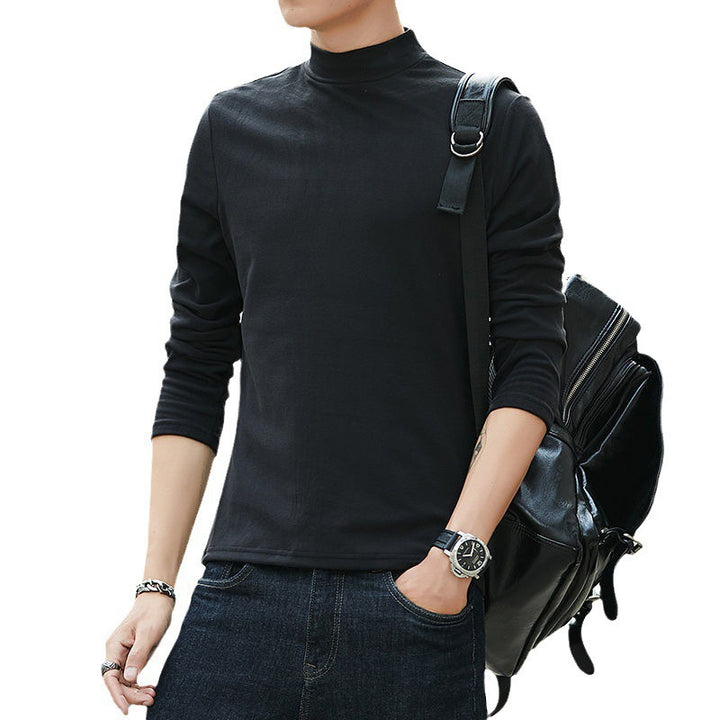 Men's knitted sweater with stand-up collar, warming and elastic
