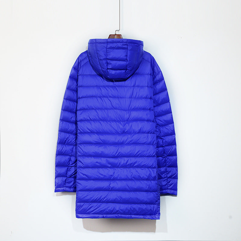 Men's down jacket, medium length, plus sizes, with hood