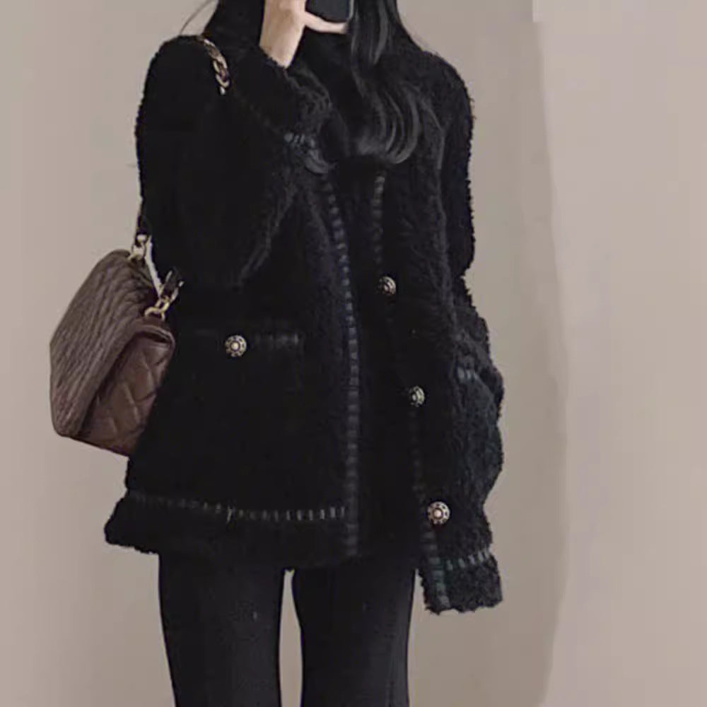 Sheepskin imitation coat, loose fit, padded