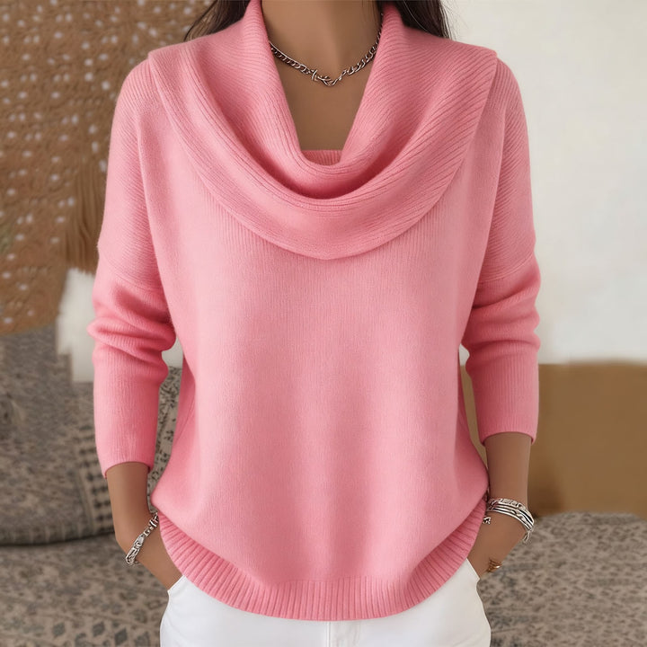 Loose pullover with wide collar, solid color