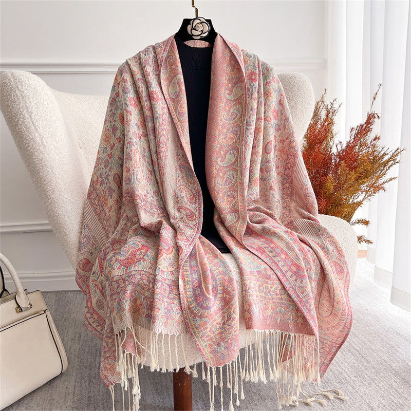 Jacquard scarf with fringes, 70x180 cm