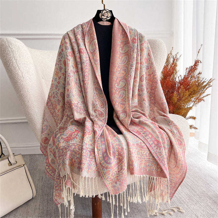 Jacquard scarf with fringes, 70x180 cm