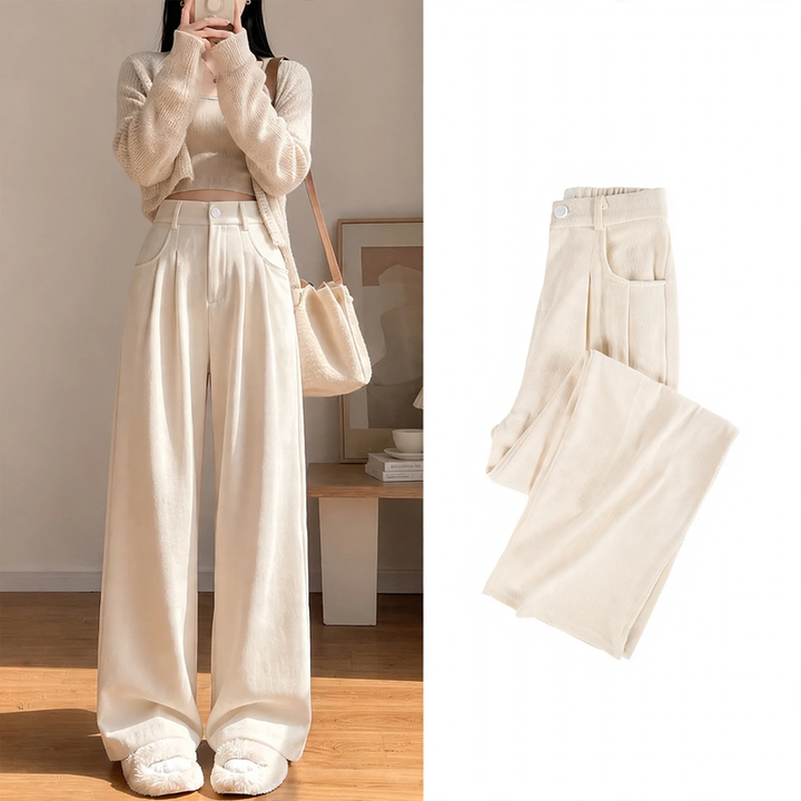 Padded cord wide pants, elegant cut
