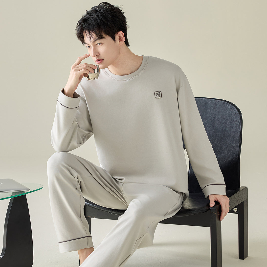 Plain cotton pajamas for men, long