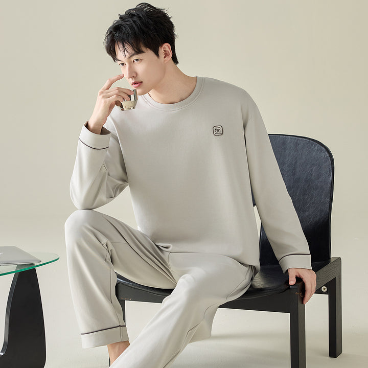 Plain cotton pajamas for men, long