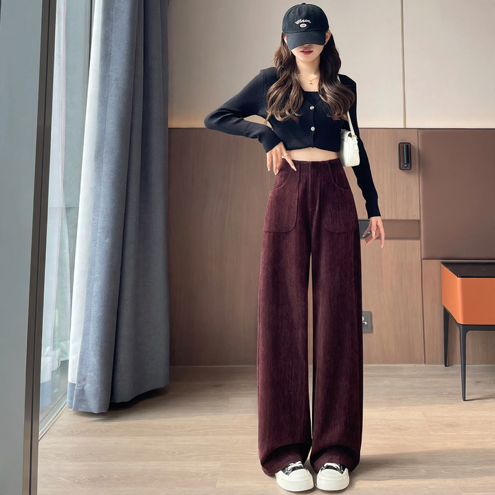 Padded corduroy trousers with wide leg