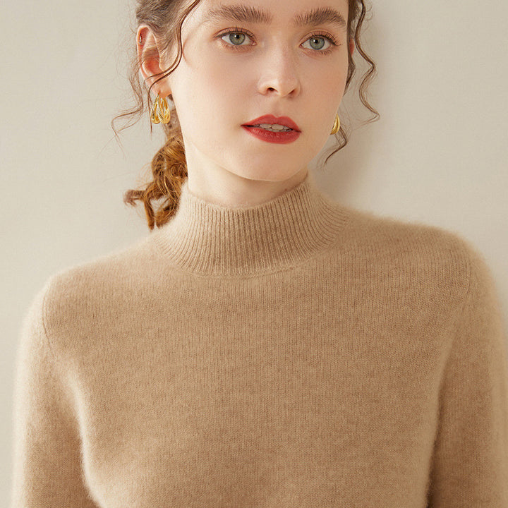 Women's cashmere sweater, semi-high collar, two-ply, loose