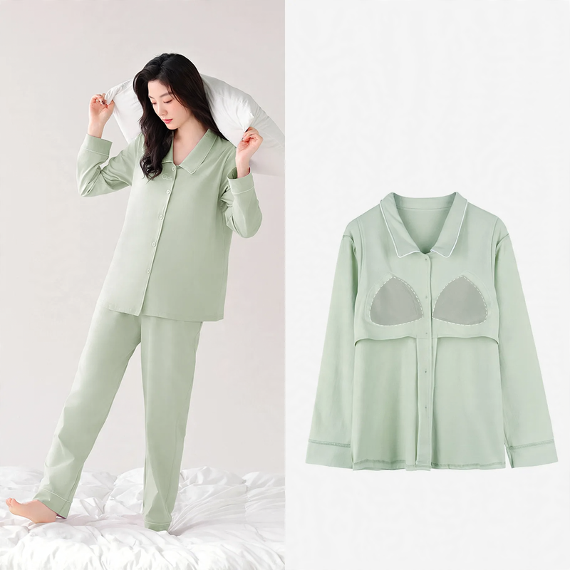 Pair-Pajama-Set, cotton knit, with breast padding