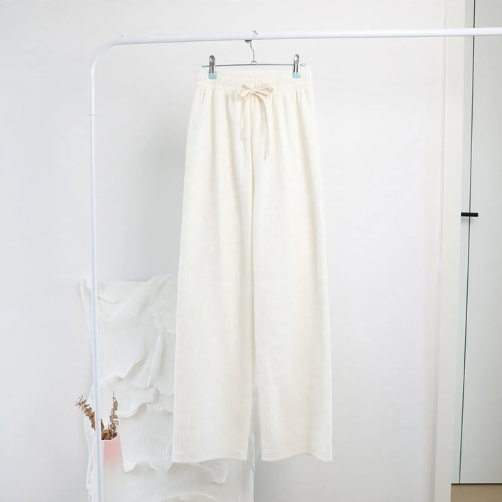 Ladies' corduroy pants with wide legs, high waist, and drawstring