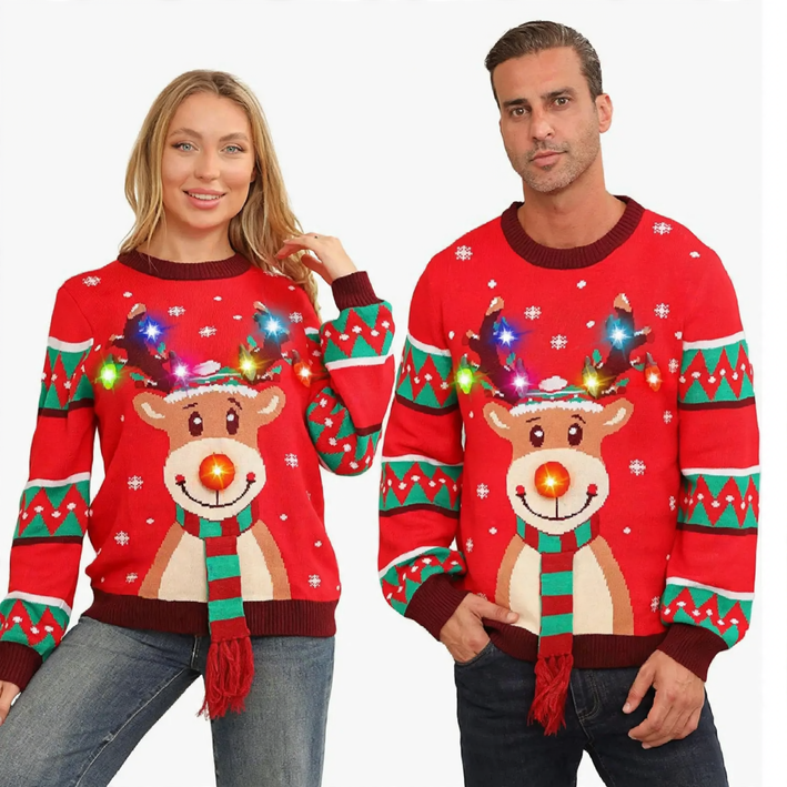 Christmas knitted sweater with jacquard pattern