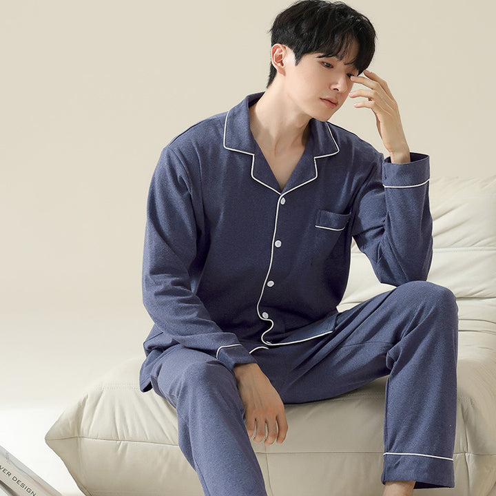 Men's Pajama Set, Cotton, Long Sleeve, Simple