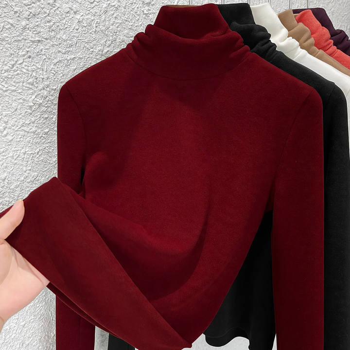 Women's thermal shirt with stand-up collar, lined