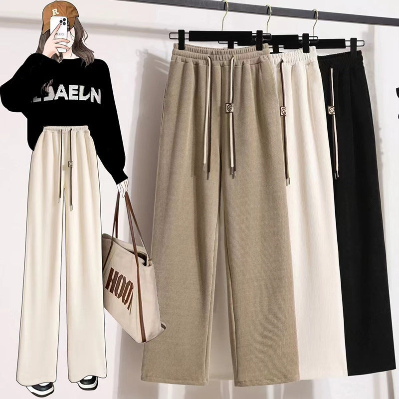 Fine cord wide trousers for women, high waistband