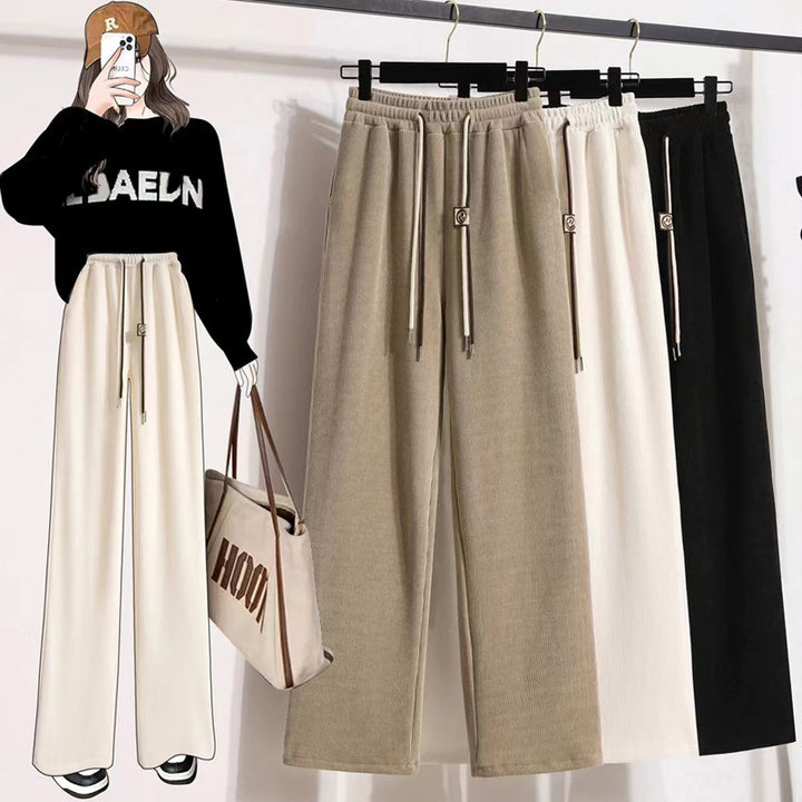 Fine cord wide trousers for women, high waistband
