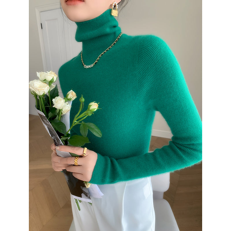 Women's turtleneck sweater made of cashmere, ribbed, slim fit