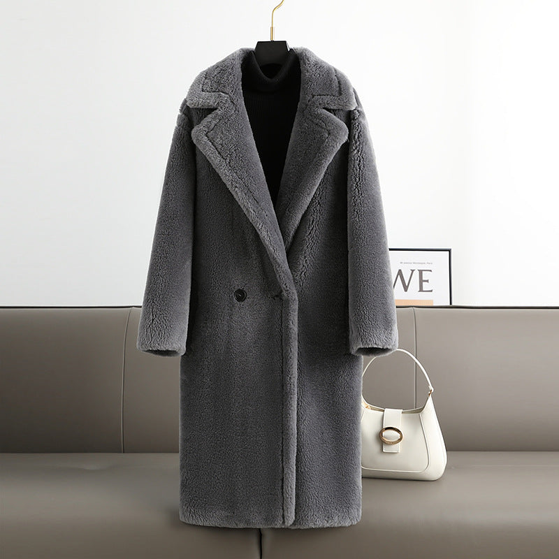 Teddy coat with lapel collar, women's