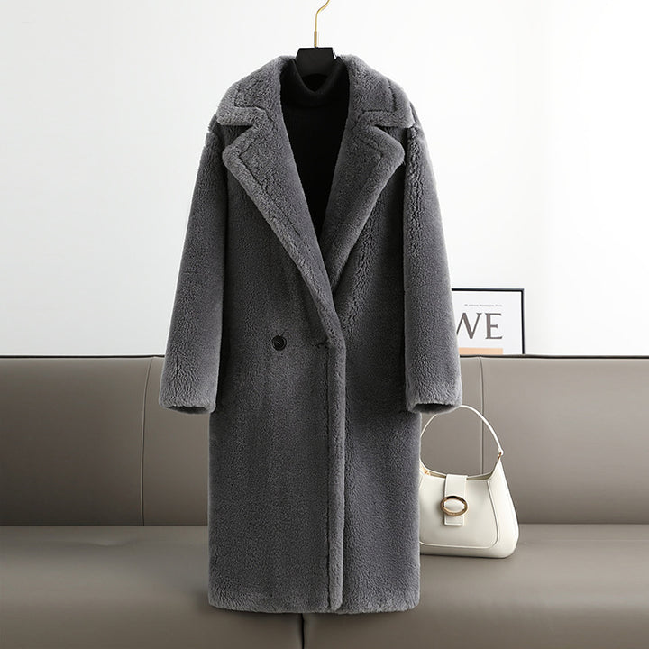 Teddy coat with lapel collar, women's